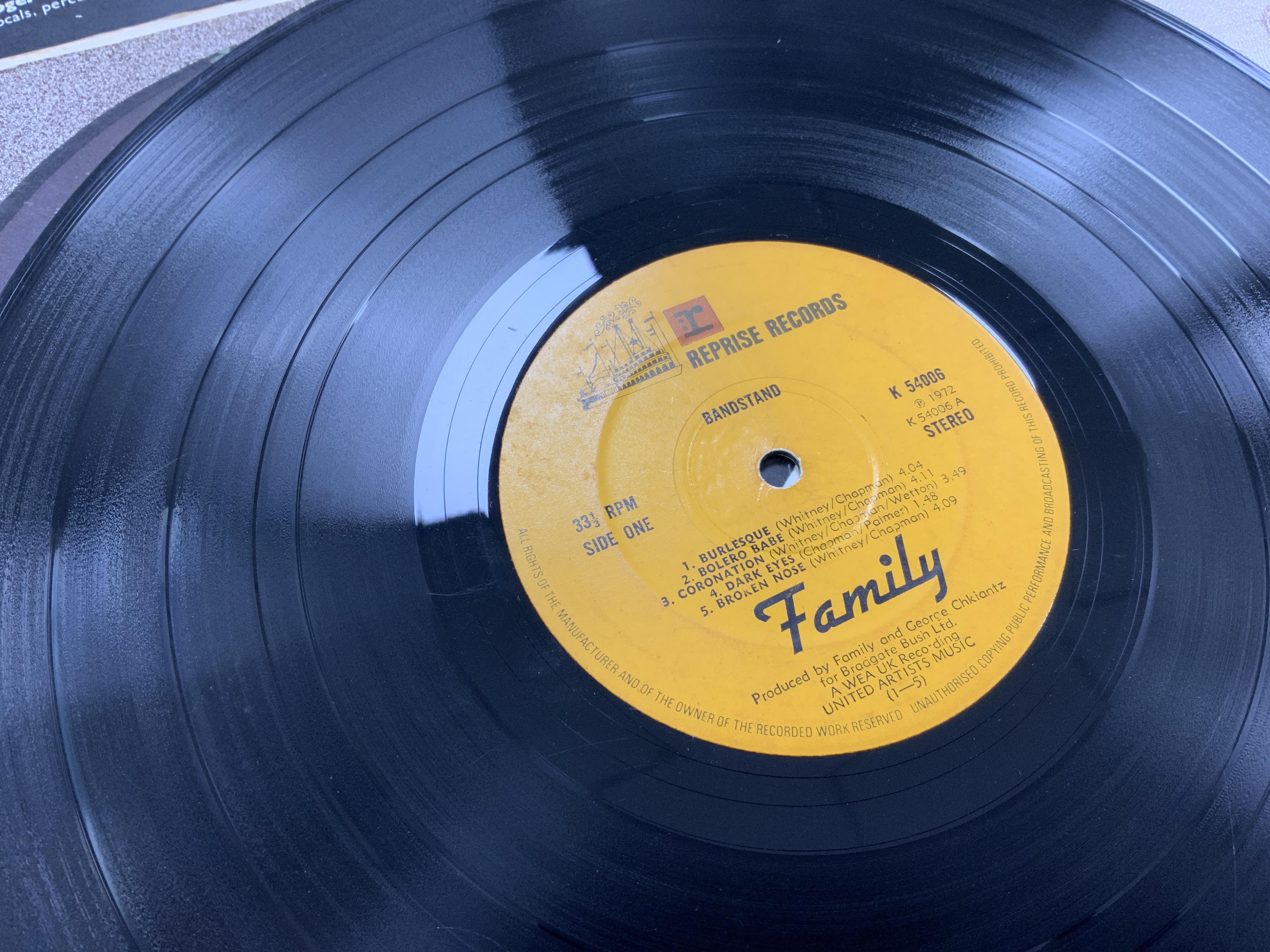 Five Family LP record albums all on Reprise; Music in a Doll’s House, Family Entertainment, Bandstand and another copy, Family Anyway… Condition - fair to good